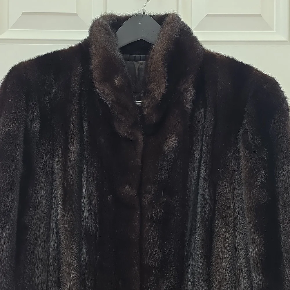 Antonovich Black/Dark Brown Full Length Mink Coat.  Size Medium - Picture 2 of 14